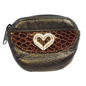 Brighton Black Leather Coin‎ Purse Change Holder with Heart Accent